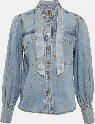 Zimmermann Blue Denim Tie-Up Neck Blouse