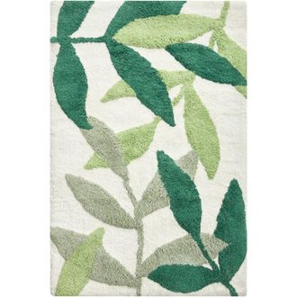 Beliani Alfombrilla De Ba&ntilde;o Moderna De Algod&oacute;n Forma Rectangular 60 X 90 Cm Patr&oacute;n Decorativo Accesorios De Ba&ntilde;o Verde Asan
