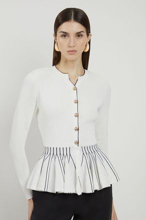 Karen Millen Womens Viscose Blend Knit Peplum Jacket - White - Size X-Small
