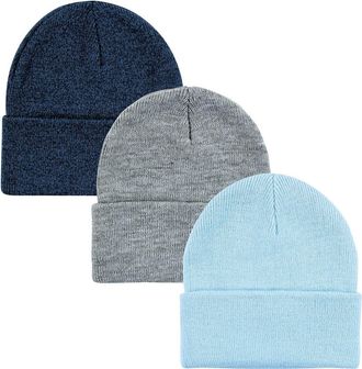 Hudson Baby Knitted Fold-Over Beanies in Light Blue at Nordstrom