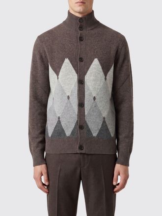 Ballantyne High-Neck Diamond Jacquard Cardigan in 100% Cashmere