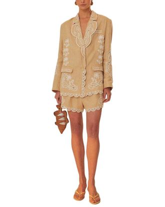 Farm Rio Linen Khaki Embroidered Short