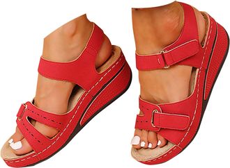 Generic Orthopedic Sandals Women Plantar Fasciitis Clearance Comfort Wedge Sandal Casual Summer Open Toe Ankle Strap Sandal Wide Fit Cushion Walk Leather Sand