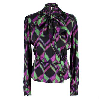 Diane Von Fürstenberg Diane Von Furstenberg Purple Geometric Print Pussy-bow Silk Blouse Size XXS