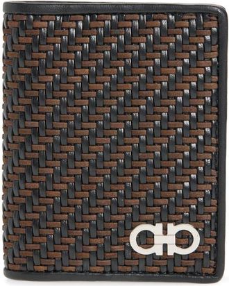 Ferragamo Gancio Woven Leather Bifold Card Holder in T.moro/Nero at Nordstrom