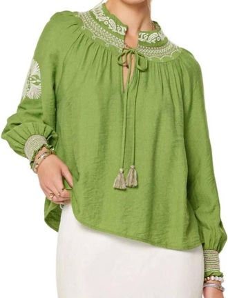 Current Air Bohemien V-Neck Top With Tassel In Olive