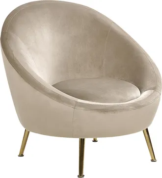 Beliani Silla De Terciopelo Gris Pardo Respaldo Redondo Patas Doradas Para Sal&oacute;n Estilo Glamour Retro Langa