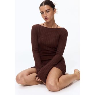 H&M Boat-neck beach dress in Dark Brown at Nordstrom, Size X-Large