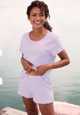 Vivance Shorty VIVANCE DREAMS, Damen, Gr. 32/34, lavendel, Jersey, Obermaterial: 100% Baumwolle, gerade h&uuml;ftlang, Rundhals, eingesetzt Babylock kontrastfarben