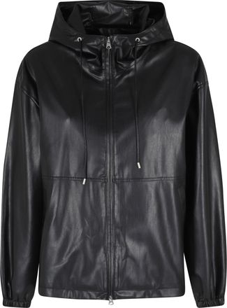 Dunst Black Leather Windbreaker Drawstring Hooded Polyester Jacket