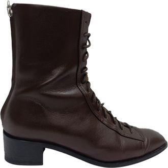Aeyde Lace-Up Zipped Boots in Brown Leather