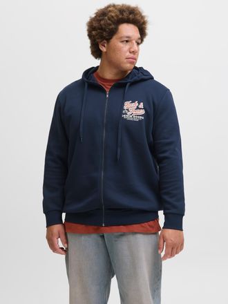 Jack & Jones Plus Size Kapuzensweatshirt JJELOGO SWEAT ZIP HOOD 2 COL AW25 PLS, Herren, Gr. 4XL, blau (sky captain), angeraute Sweatware, Obermaterial: 70% Baumwolle, 30% Po