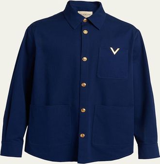 Valentino Garavani Mens Cotton Gabardine Shirt Jacket with VGold