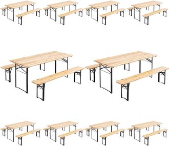 Oviala 10 mesas de cervecer&iacute;a plegables 177x80x76cm + 20 bancos de madera