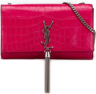 Saint Laurent Tweedehands Middelgrote Croco Ge&euml;mbossede Leren Kate Tassel Crossbody