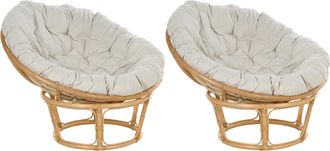 Beliani Conjunto De 2 Sillones Boho Rat&aacute;n Beige Claro Cojines Tela Algod&oacute;n Resistencia Media Interior Natural Salvo
