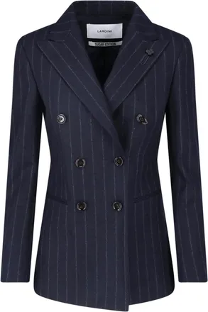 Lardini Blue Pinstripe Wool Double-Breasted Blazer