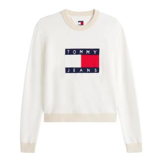 Tommy Jeans Zwarte Vlag Trui - Dames - Ronde hals truien - Beige - M - Polyester - Truien & Vesten