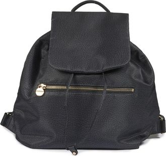 Borbonese Bedrukte Stoffen Rugzak met Leren Details - Dames - Rugzakken - Zwart - ONE Size - Polyester - Tassen