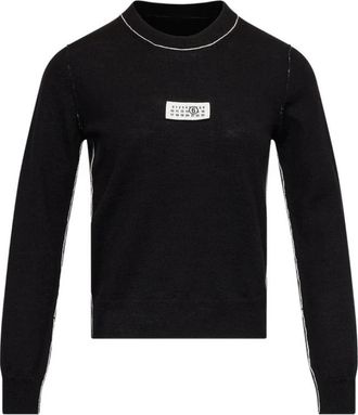 Maison Margiela Gebreide trui met wolmix en contrasterende bies - Dames - Ronde hals truien - Zwart - XS - Wol - Truien & Vesten