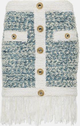Balmain Fringed denim tweed miniskirt