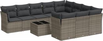 vidaXL Set De Sof&aacute;s De Jard&iacute;n 11 Pzas Y Cojines Rat&aacute;n Sint&eacute;tico Gris Vidaxl