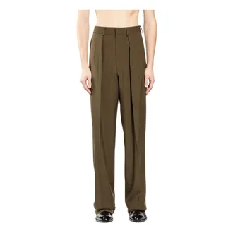 Tom Ford Broeken, Heren, Groen, L, Wol, Wool Cashmere Silk Reps Double Pleat Broeken