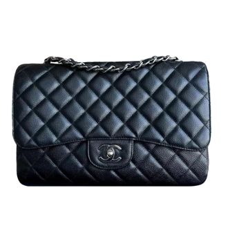 Chanel Classic Black Quilted Caviar Jumbo Single Flap