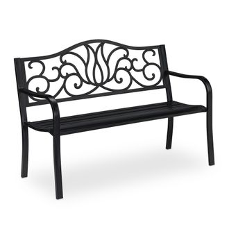 Relaxdays Relaxdays Banco Jard&iacute;n Antiguo, 2 Personas, Asiento Balc&oacute;n Y Terraza, Banca Exterior Metal, 90x127,5x63cm, Acero, Negro