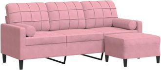 vidaXL Vidaxl - Sof&aacute; De 3 Plazas Con Taburete De Terciopelo Rosa180 Cm