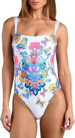 Sunshine 79 Butterfly High Over One-Piece Swimsuit in White Multi at Nordstrom, Size 12