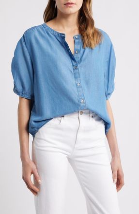 Beach Lunch Lounge Deja Short Sleeve Denim Shirt in Medium Wash at Nordstrom, Size X-Small