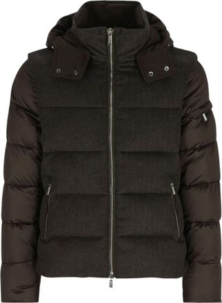 Moorer Short Wool and Nylon Puffer Jacket with High Collar