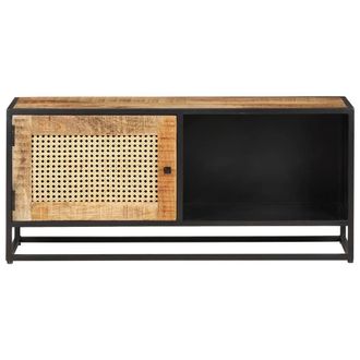 Berkfield Home TV Cabinet 90x30x40 cm Rough Mango Wood & Natural Cane in Brown | Size: 90 x 30 x 40 cm