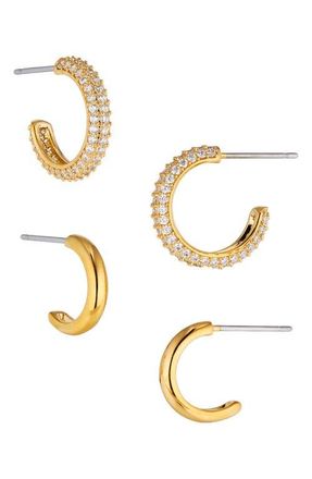 Nadri Pav&eacute; the Way Hoop Earrings Set in Gold at Nordstrom