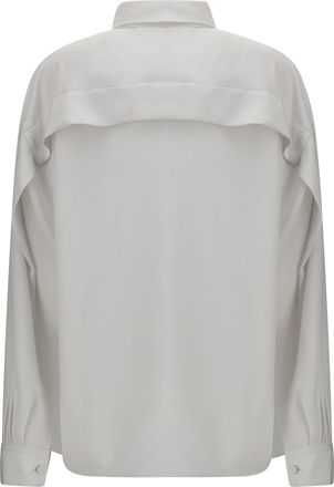 Calvin Klein Womens Amari Long-Sleeve Shirt Cloud White Silk