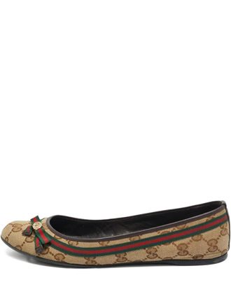 Gucci Mayfair ballet flats - women - Canvas/Calf Leather/Rubber - 36.5 - Brown