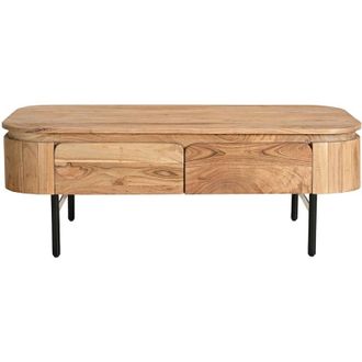 Miliboo Mesa De Centro Con Almacenaje De Madera Maciza Y Metal Negro Con 4 Cajones 115 Cm Napoli