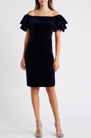 Eliza J Off the Shoulder Ruffle Cocktail Dress in Navy at Nordstrom Rack, Size 12