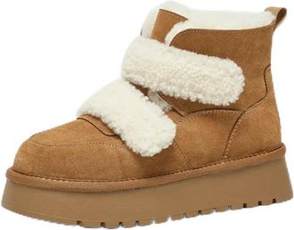 Generic QXDZSW Winter Snow Boots Women Cow Suede Leather Warm Plush Thick Sole Hook Loop Anti-Slip Ladies Furry Shoes Camel