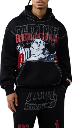 True Religion True No. 1 Big T Graphic Hoodie in Jet Black at Nordstrom, Size Xxx-Large