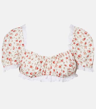 Dolce & Gabbana Floral lace-trimmed cotton poplin crop top
