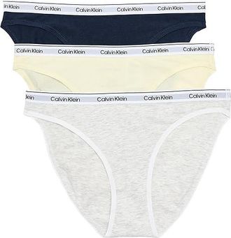 Calvin Klein Underwear Icon Logo Bikini 3-Pack Womens Underwear Shoreline/Snow Heather/Pear Sorbet : MD (US 8-10), Cotton/Elastane