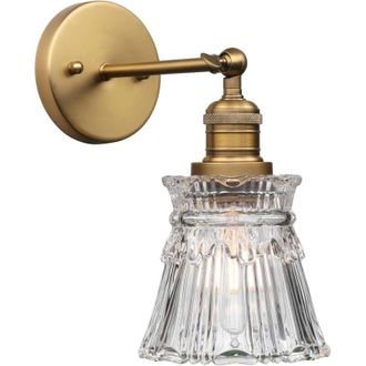 OEM Aplique De Pared Industrial Vintage E27 Para Interiores, Con Pantalla De Cristal A Rayas En Forma De P&eacute;talo, Ideal Para Sala De Estar, Dormitorio, Com