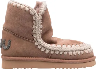 Mou Deep Brown Eskimo 18 Lambskin Rhinestone Slip-On Shoes