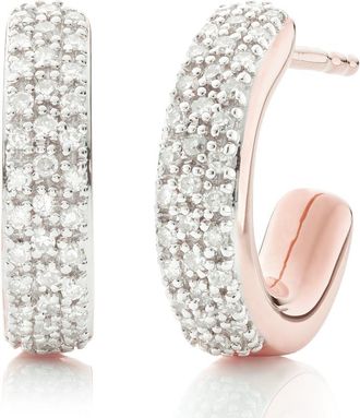 Monica Vinader Rose Gold Fiji Mini Diamond Huggie Earrings Diamond