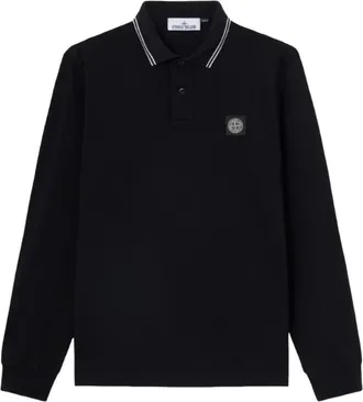 Stone Island 2200012 Slim-Fit Long-Sleeve Compass Patch Polo Shirt Black L1S1522000-12S0018-V0029