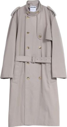 Moschino Beige Waterdichte Double-Breasted Jas - Heren - Trenchcoats - Beige - L - Katoen - Jassen