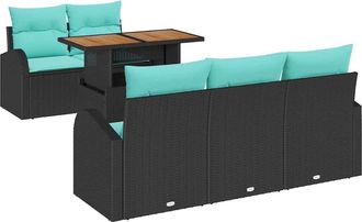 vidaXL Conjunto De Sof&aacute; De Jard&iacute;n 6 Uds. Negro Polirat&aacute;n Vidaxl