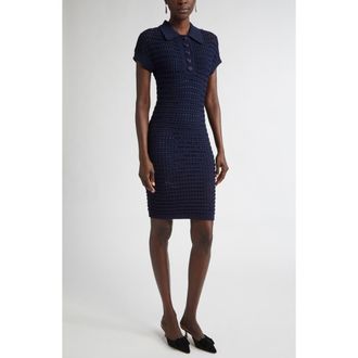 St. John Casey Pointelle Knit Dress in Navy at Nordstrom, Size X-Small
